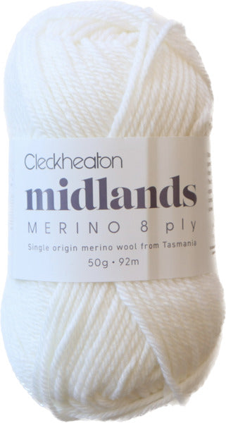 Cleckheaton Midlands Merino 8ply - Pure White 8805