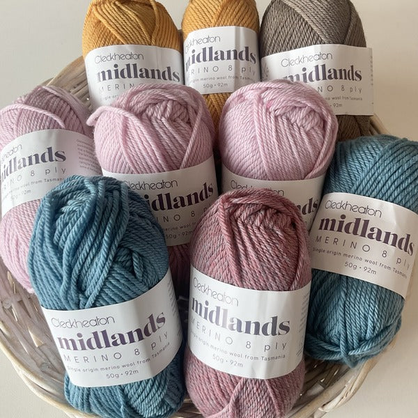 Cleckheaton Midlands Merino 100% wool Yummy Yarn and co Australian Stockist 8ply DK weight