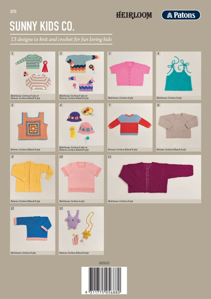 Sunny Kids co - Knit and crochet designs in Heirloom Cotton and Patons Cotton Blend